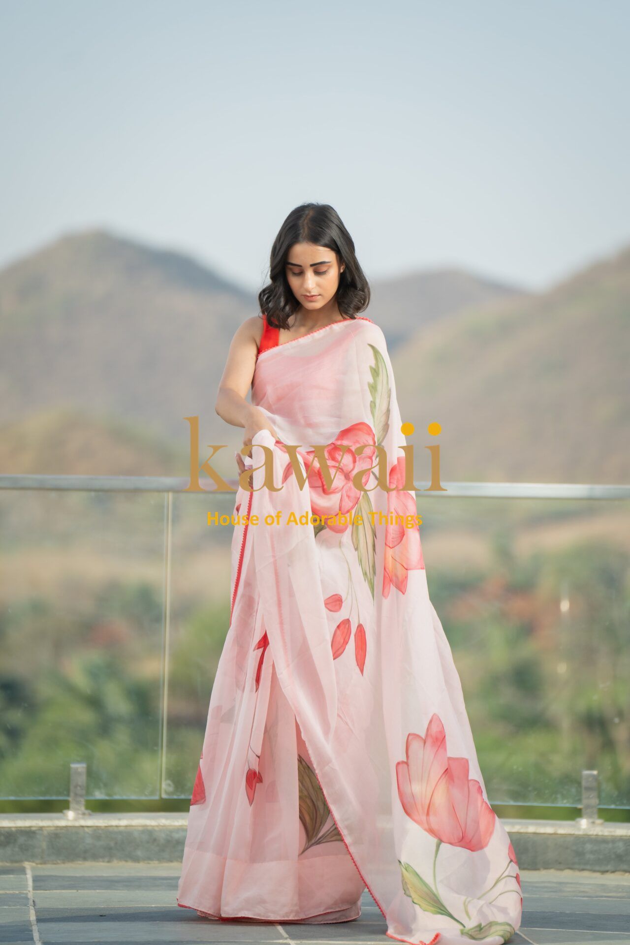 Sukomal Floral Handpainted Organza Saree